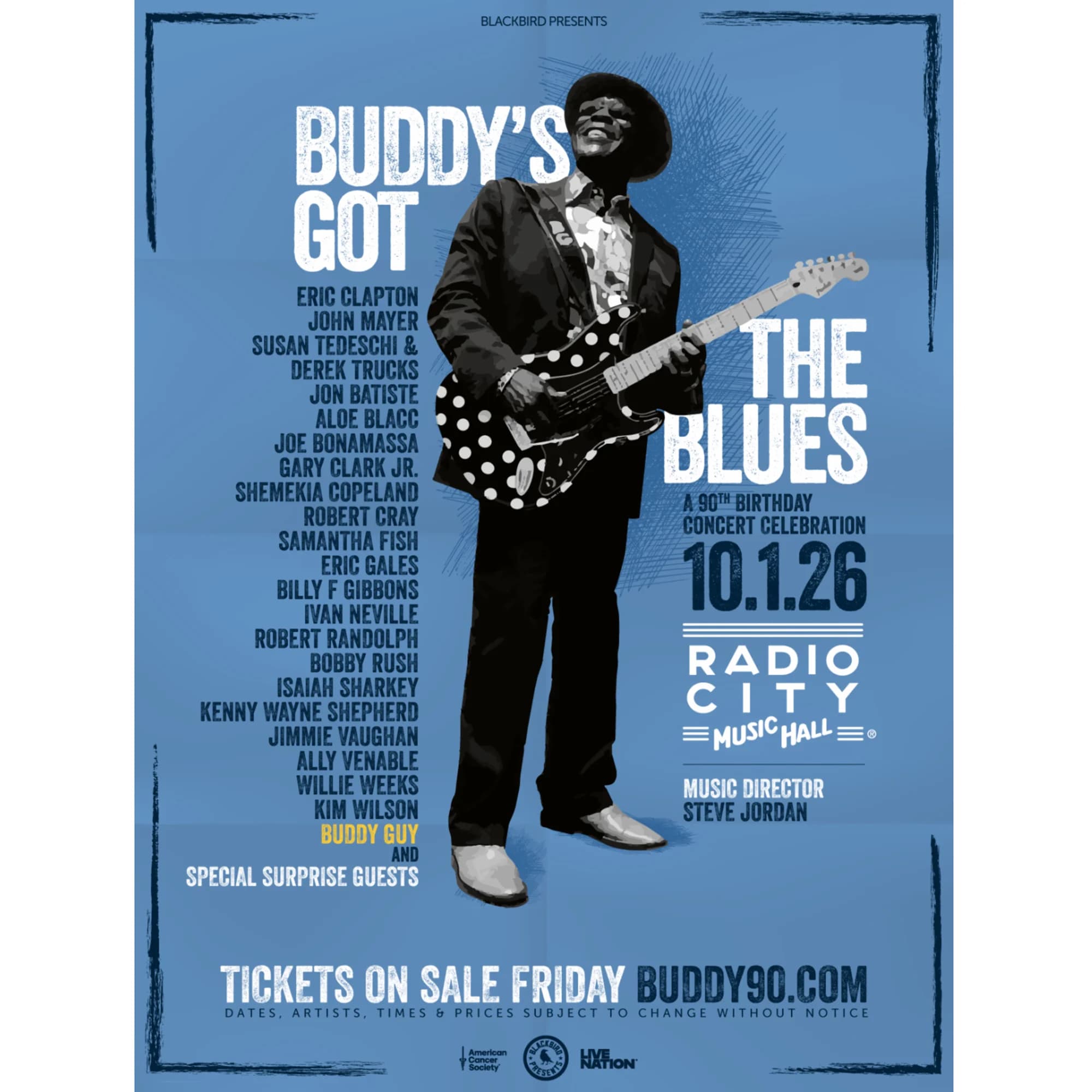 ภาพประชาสัมพันธ์สำหรับ Buddy’s Got The Blues: A 90th Birthday Concert Celebration (ที่มา: Blackbird Presents, Live Nation และ Buddy Guy)