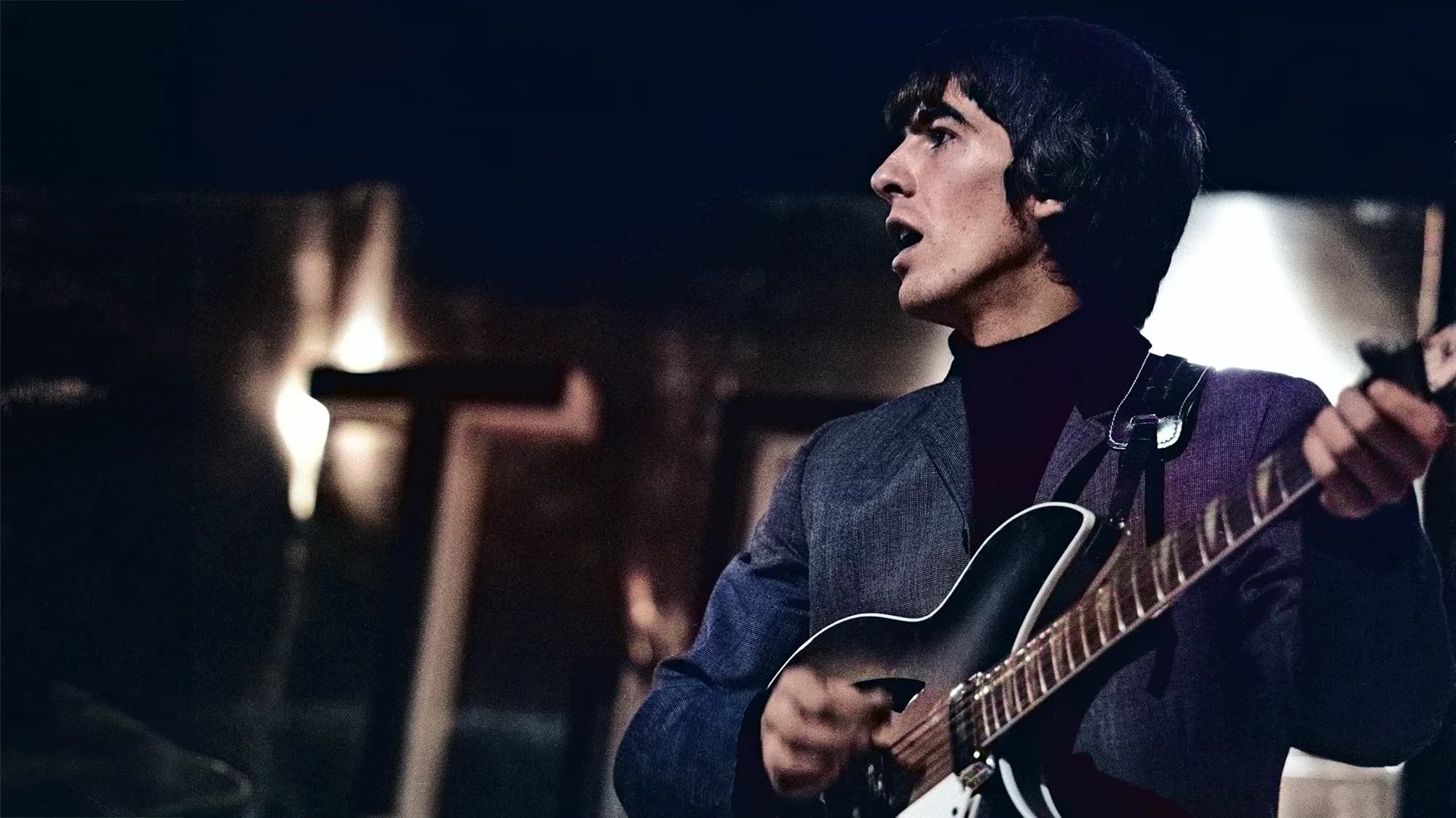 George Harrison rehearses for Thank Your Lucky Stars in London on July 11, 1964. (Source: David Redfern/Redferns)